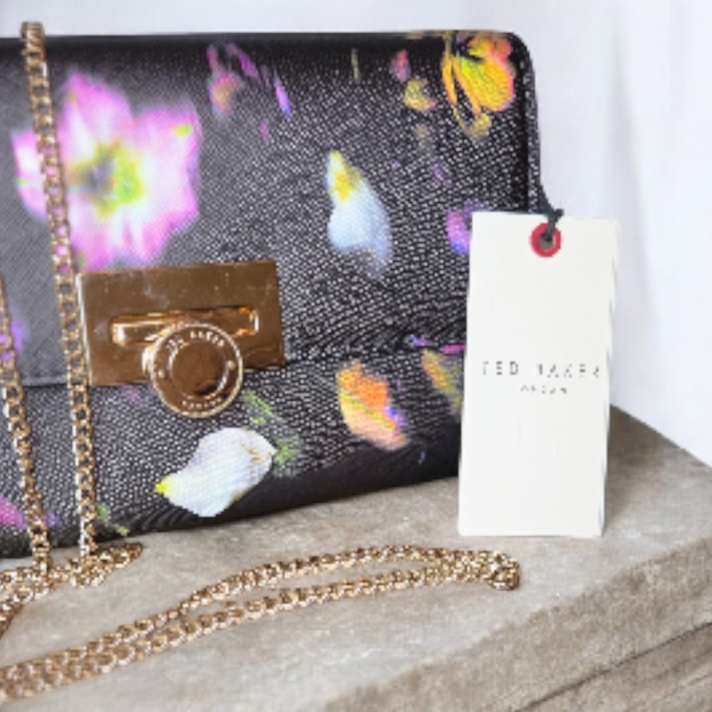 Ted Baker Black Floral Chain Shoulder Clutch - Picture 3 of 10